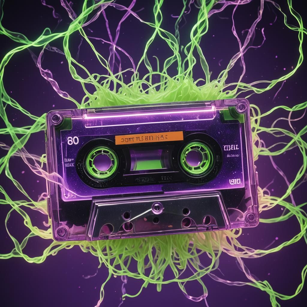 Surreal Retro Cassette Tape with Neon Glow