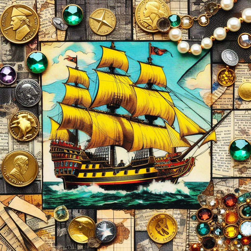 Yellow Pirate Ship Collage