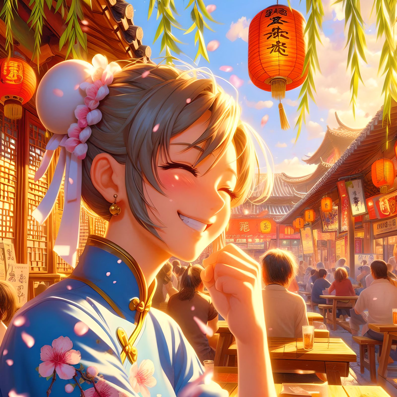 Chun-Li at a restaurant