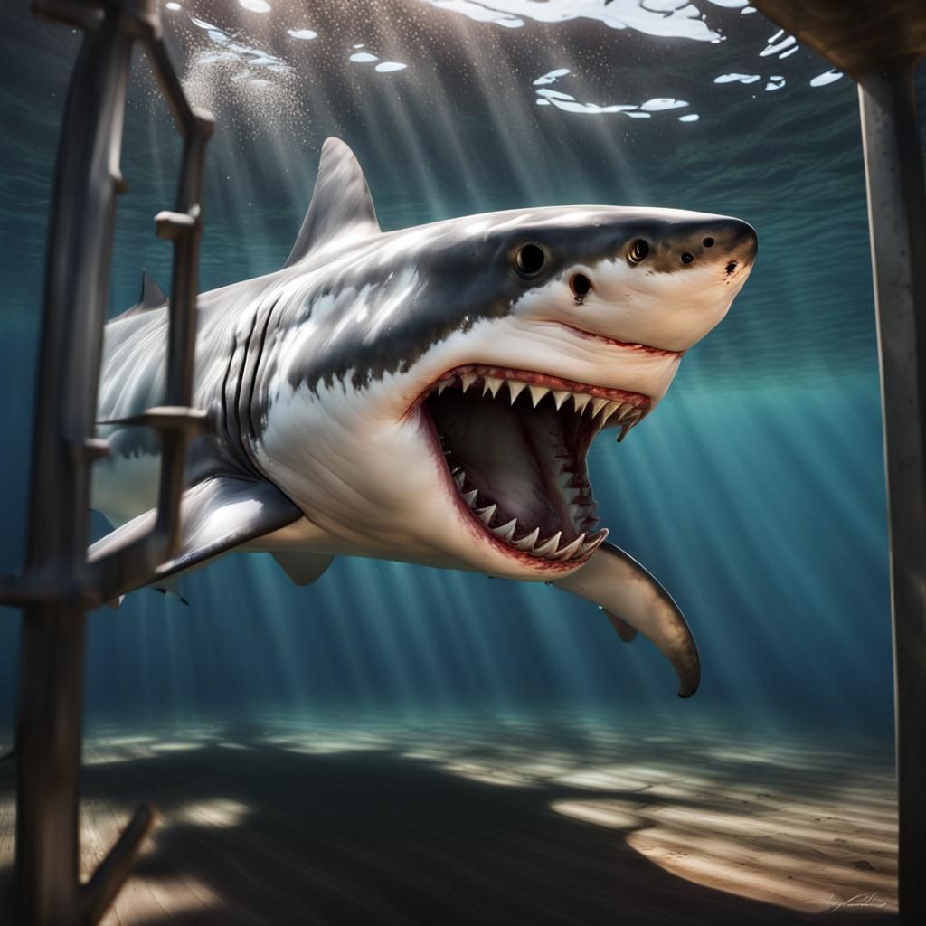 Beautiful great white shark after his dentist appointment ;) - AI Generated  Artwork - NightCafe Creator