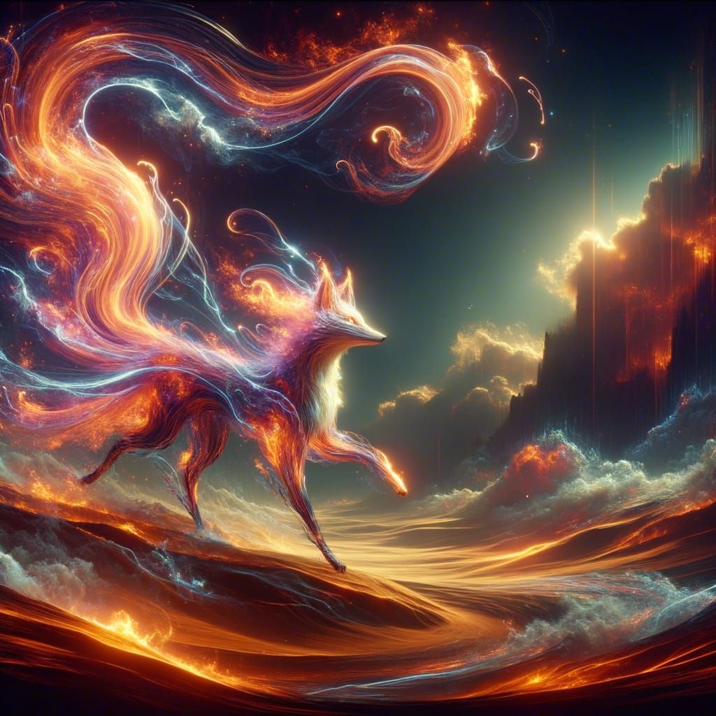 Vast Desert Spectacle with Plasma Fox Beings in Hyper-Realis...