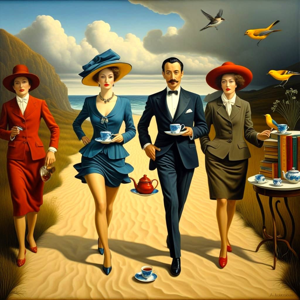 Surrealistic Portrait of a Happy Lady in Extravagant Surroun...