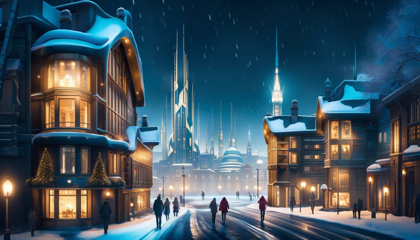 Future small town in Winter 2