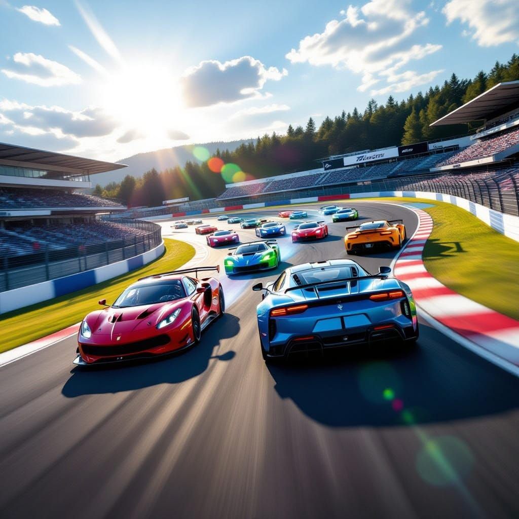 High-Speed Sports Car Race in Dynamic Fisheye Style