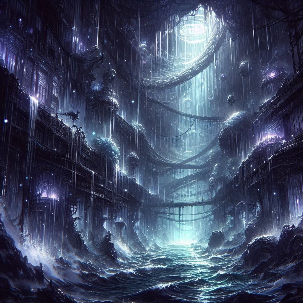 Through the town the waters raged