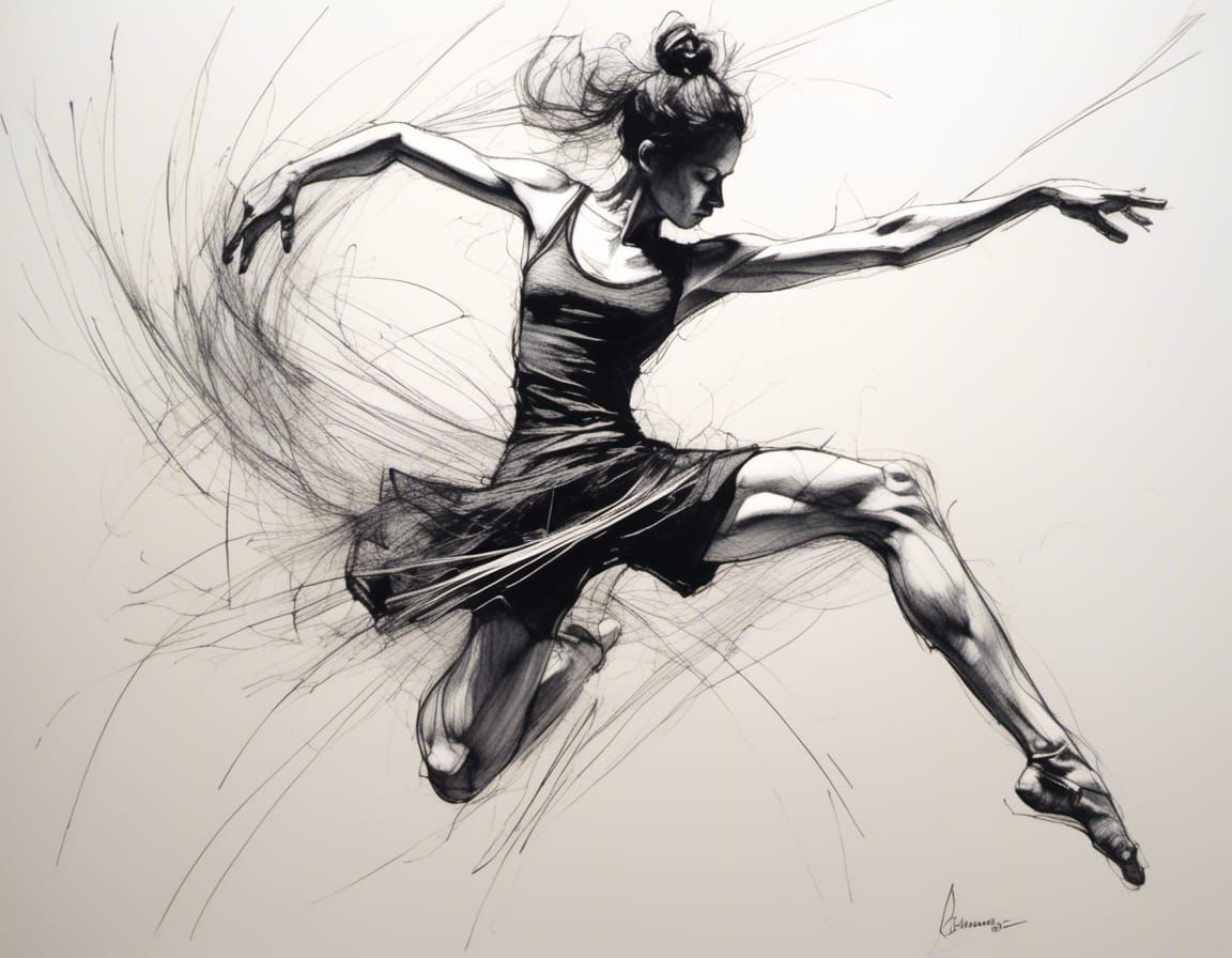Continuous Line Chalk Drawing of a Dancer