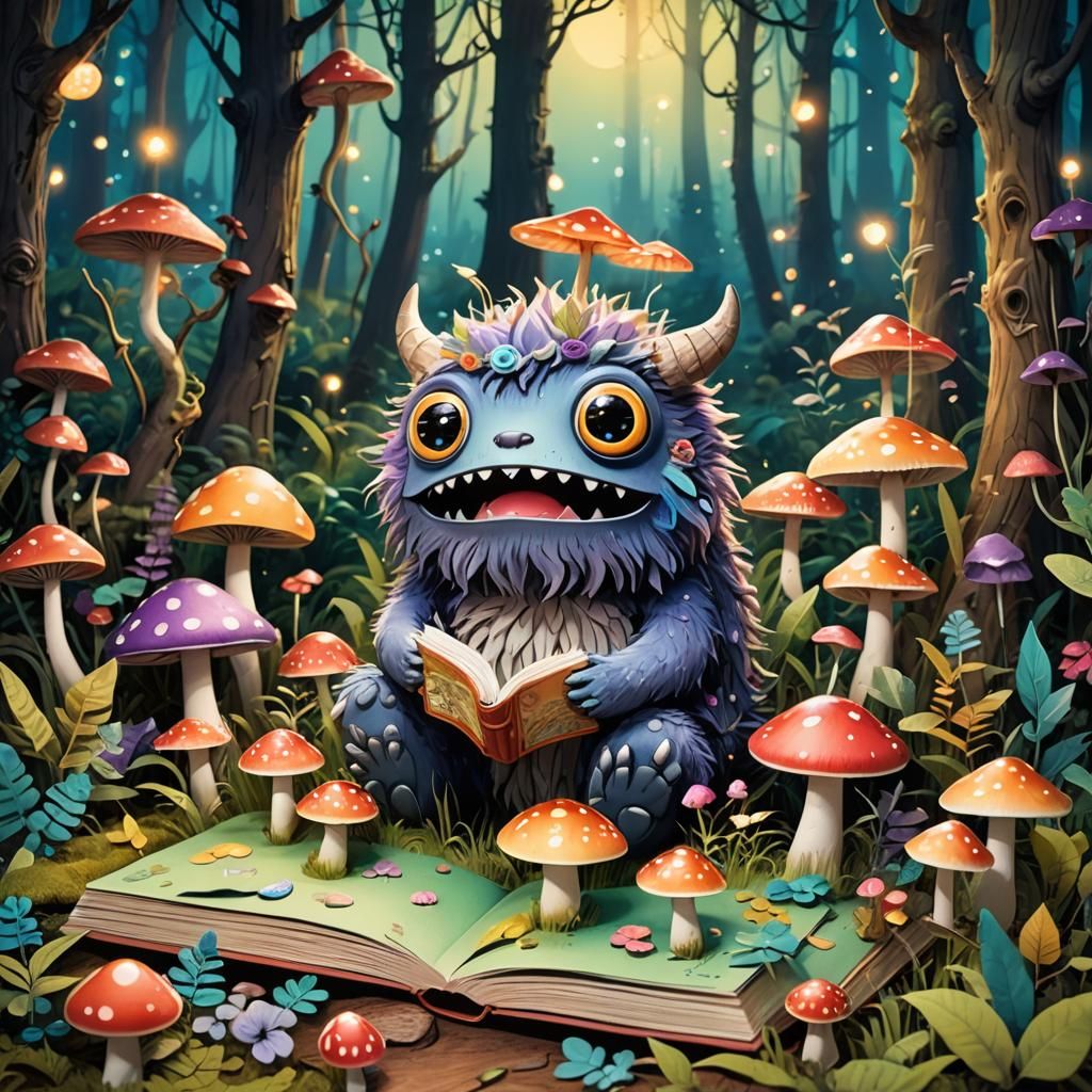 A whimsical and colorful open pop-up book kawaii monster rem...