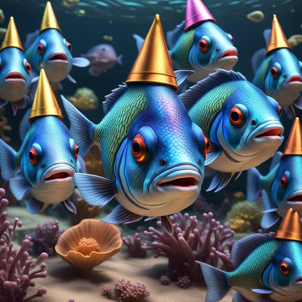 Collective Nouns A Party of Rainbow Fish AI Generated Artwork
