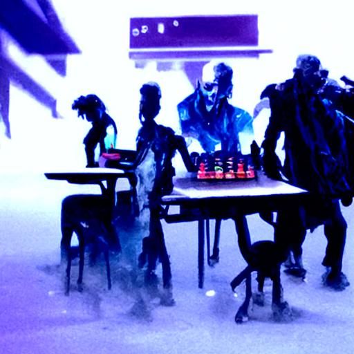 zombies playing chess in a classroom