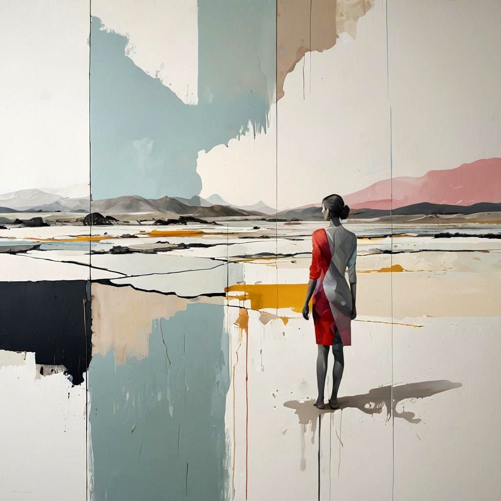 Mysterious Woman Transcends into Ethereal Landscape