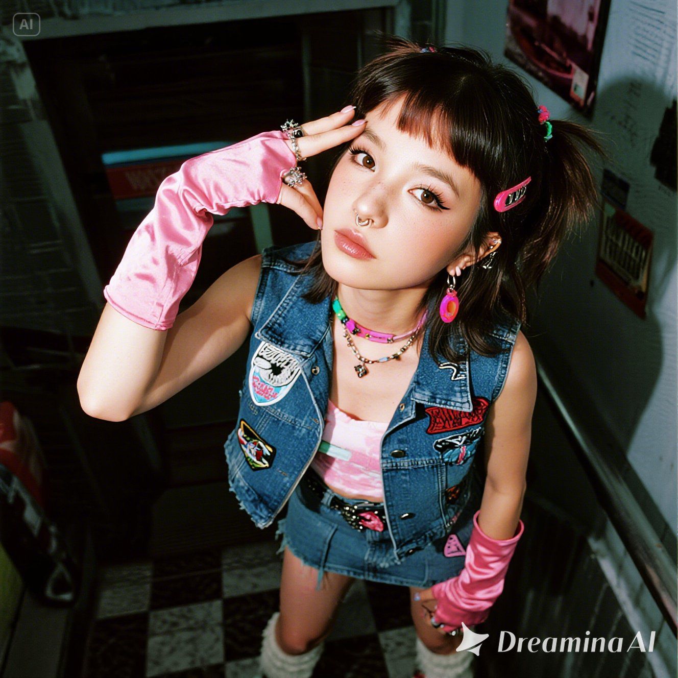 80's punk girl with cute-punk mix outfit