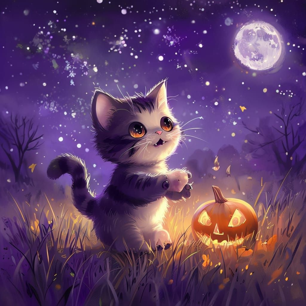 cute halloween cat in moonlight <3