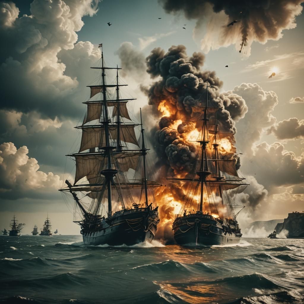 Two ships bombing each other in the 19th century