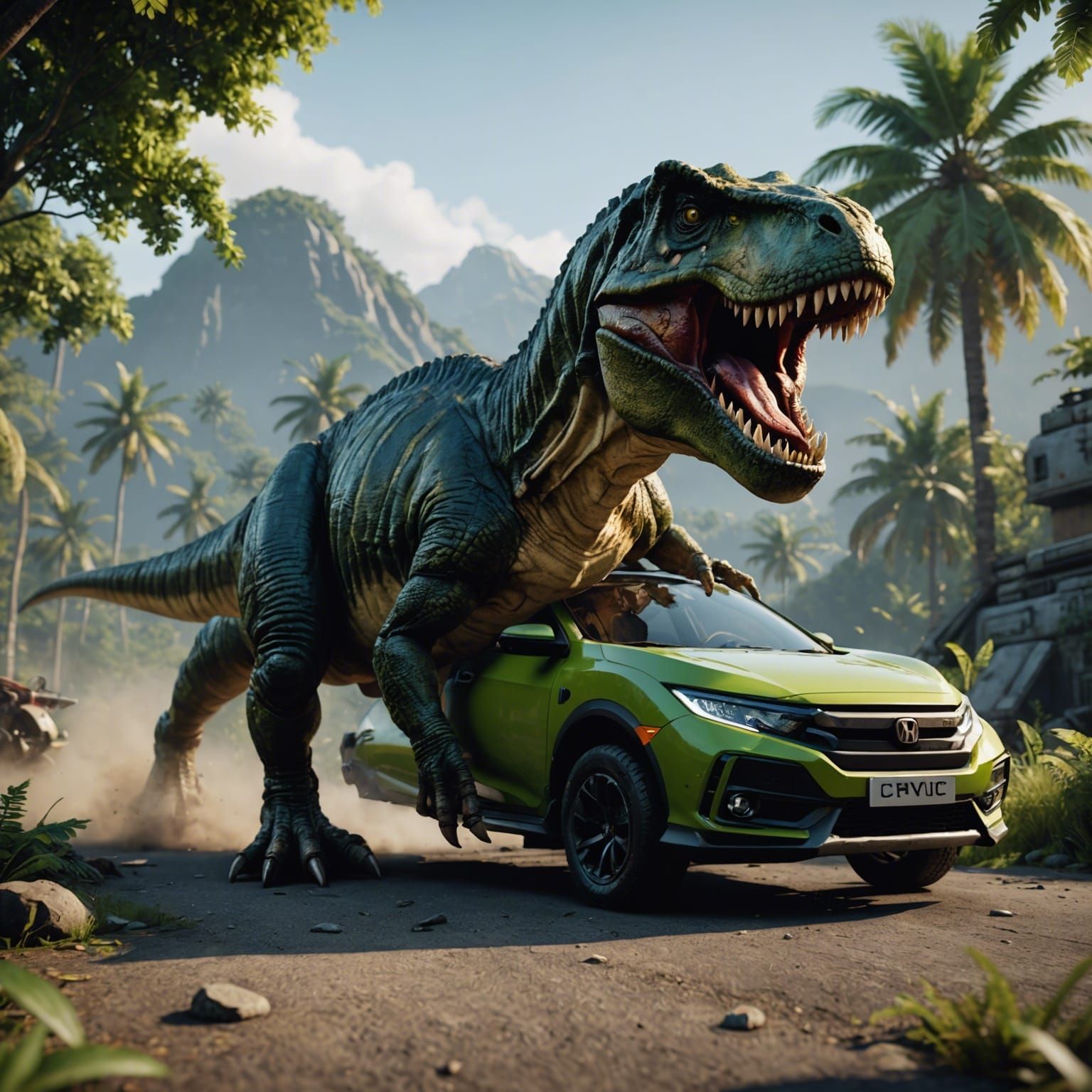 T-Rex eating honda civic 3D Game Cinematic Feel, Epic 3D Vid...
