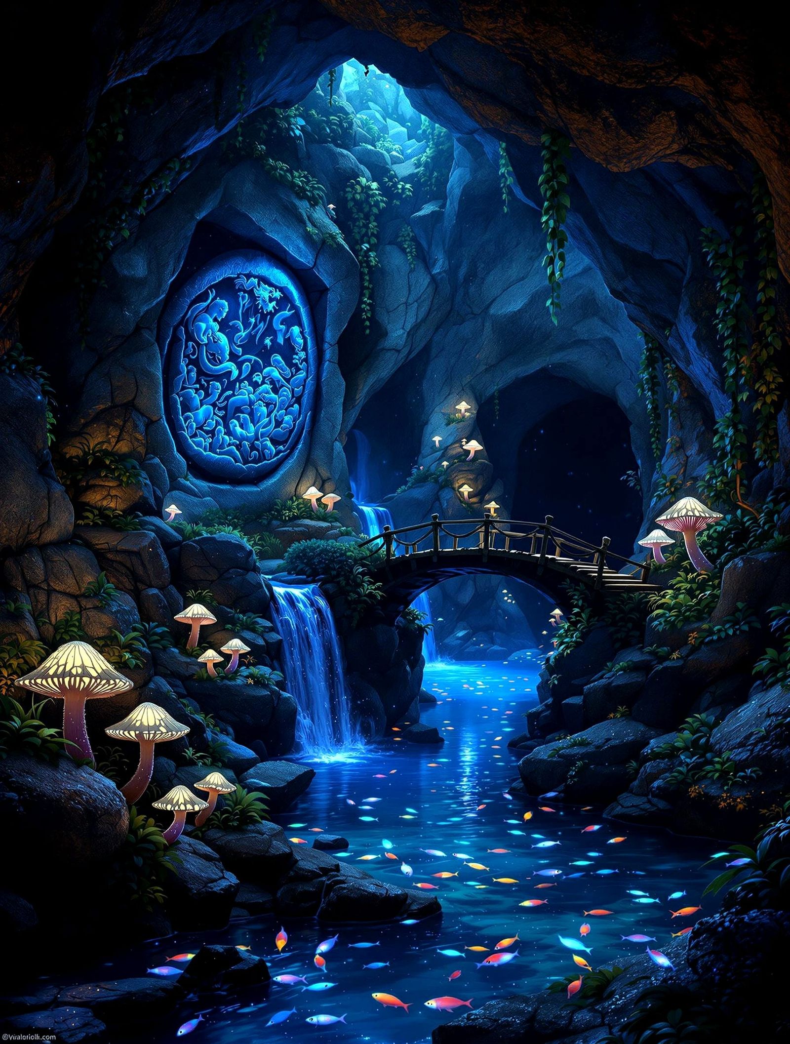 A  lush underground cave