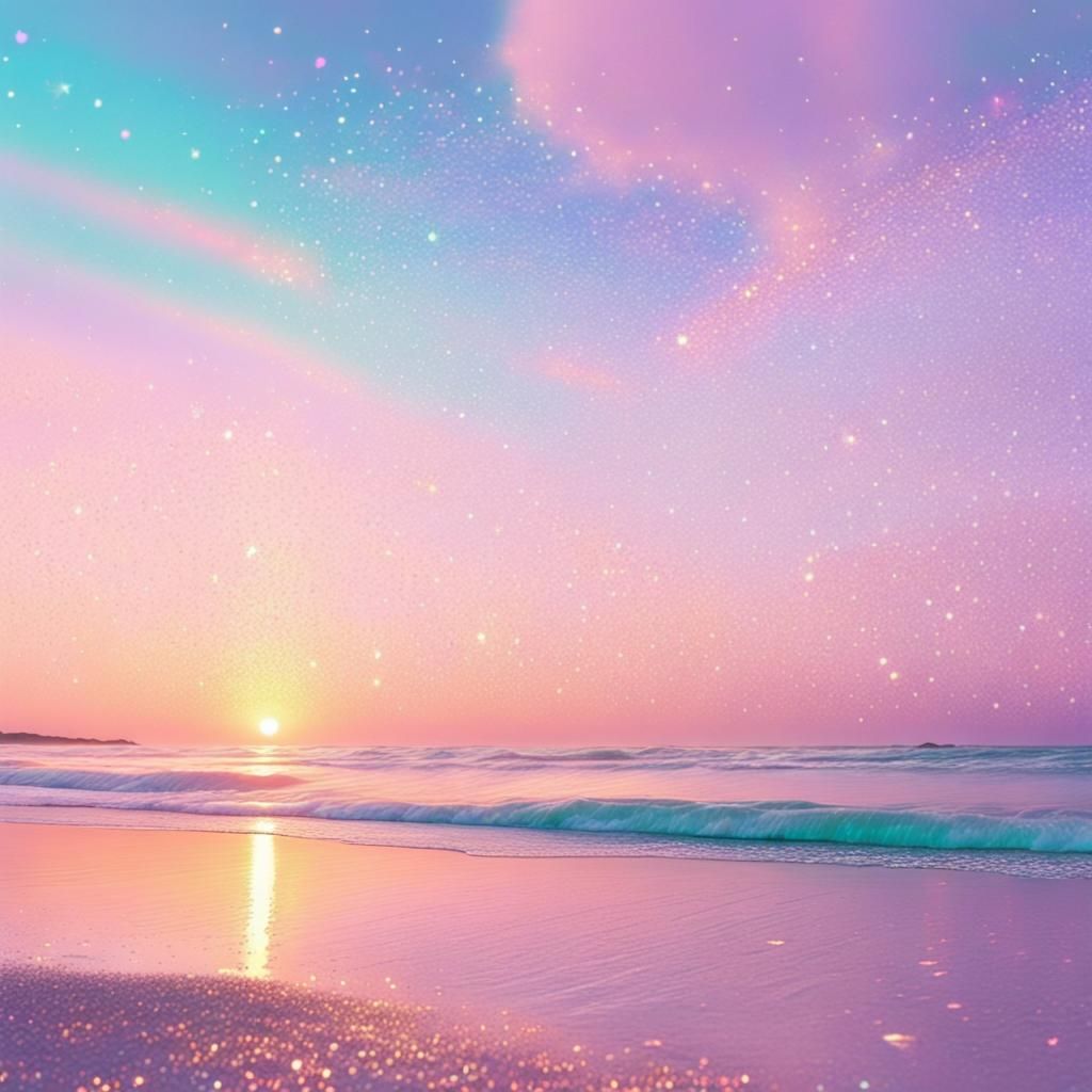 pastel colors, beach, sunset, glitter, sea, clear sky, golden hour ...