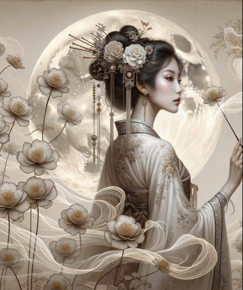 Chinese Empress in Ethereal Moonlight: Digital Art