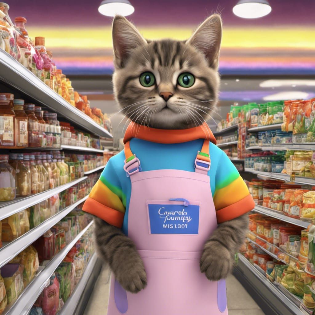 Kitty at work in the supermarket