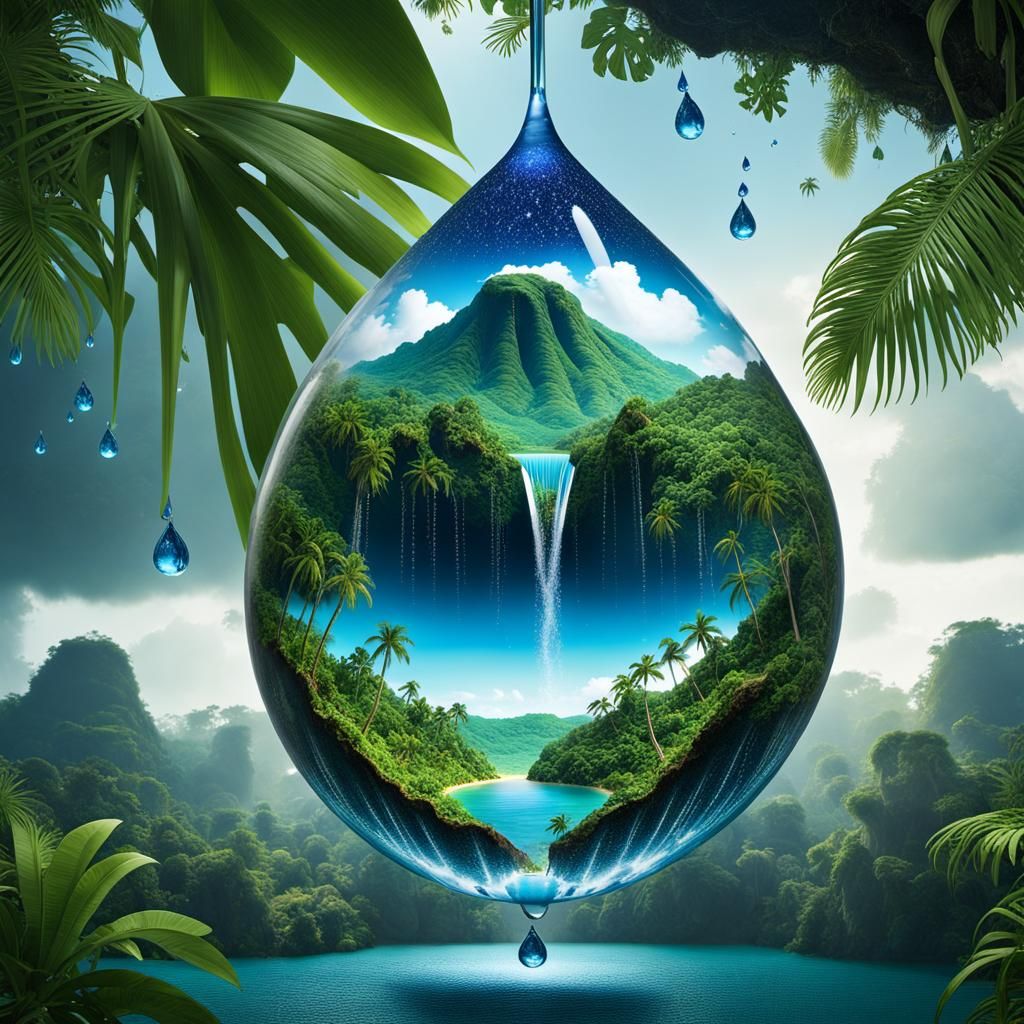 Slow-motion photography of a falling glittering raindrop  by @mol prohm