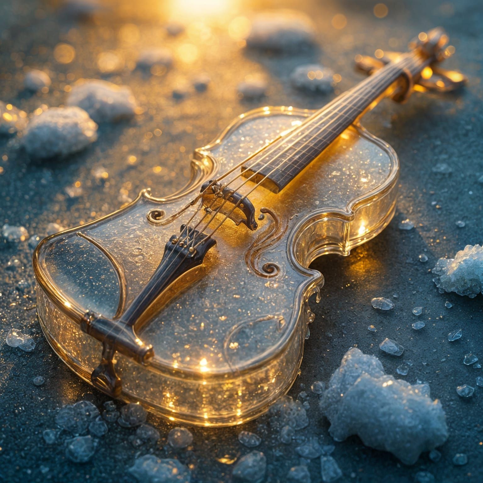 Melting Ice Violin with Gold Veins