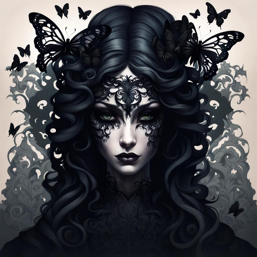 Dark, Sinister, Fantasy, Ethereal, filligree hair, shadow an...
