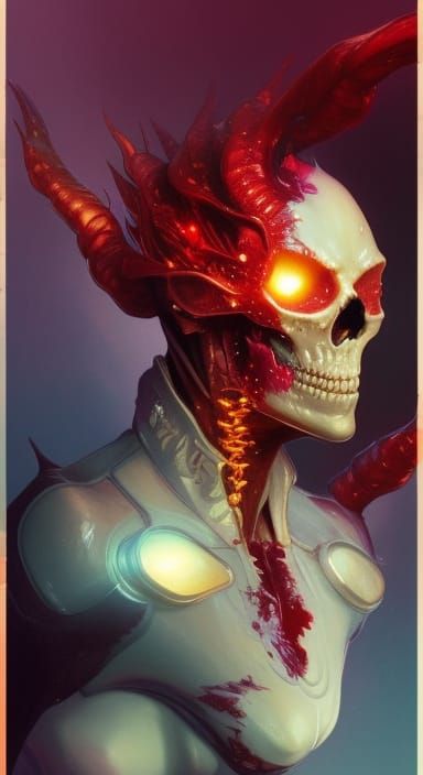 Ghost Rider Raspberries Portrait in Art Nouveau Style