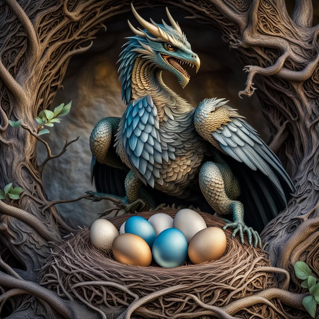 A Mythical dragon has a nest hidden away.   by @Jaks
