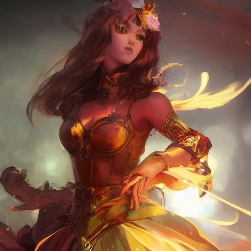 magical girl with delicate smirk at squinting deep eyes thic...