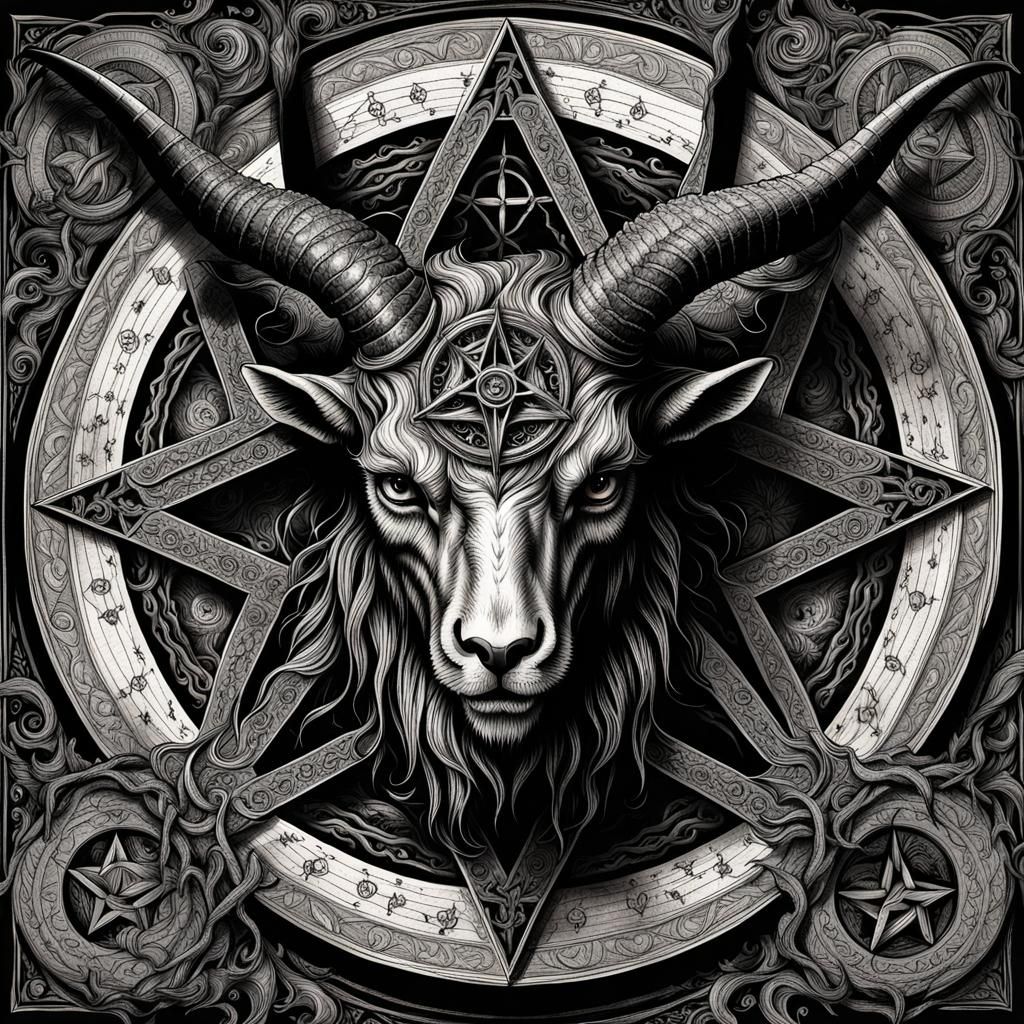 Pen and ink drawing of Baphomet
