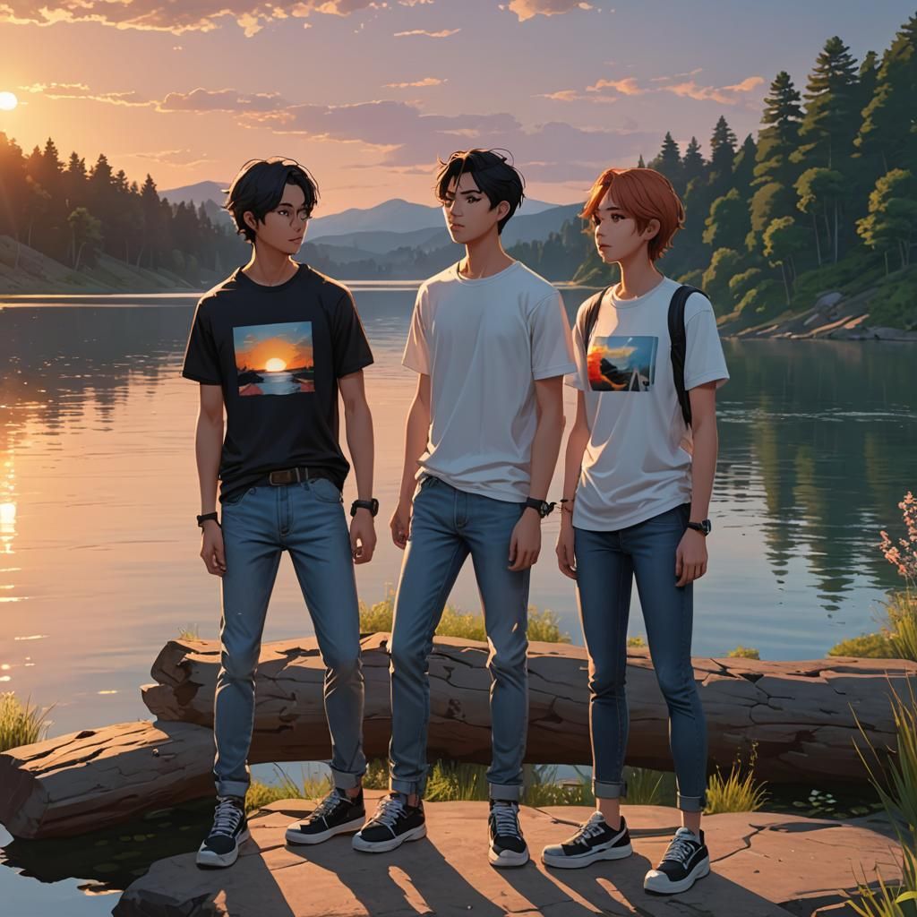 Modern Comic Book panel of four young people wearing jeans a...