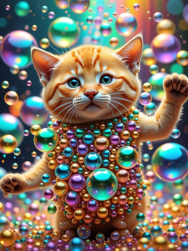 million bubbles, a smilling cat with a bubbles-dress<lora:Zeste-Citron Bubble1:1.0>