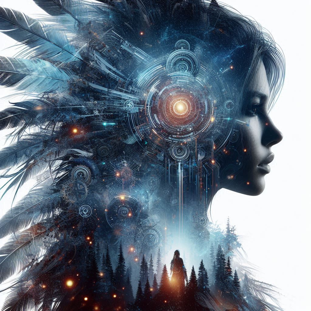 double exposure beautiful fantasy DALL-E 3 portrait landscap...
