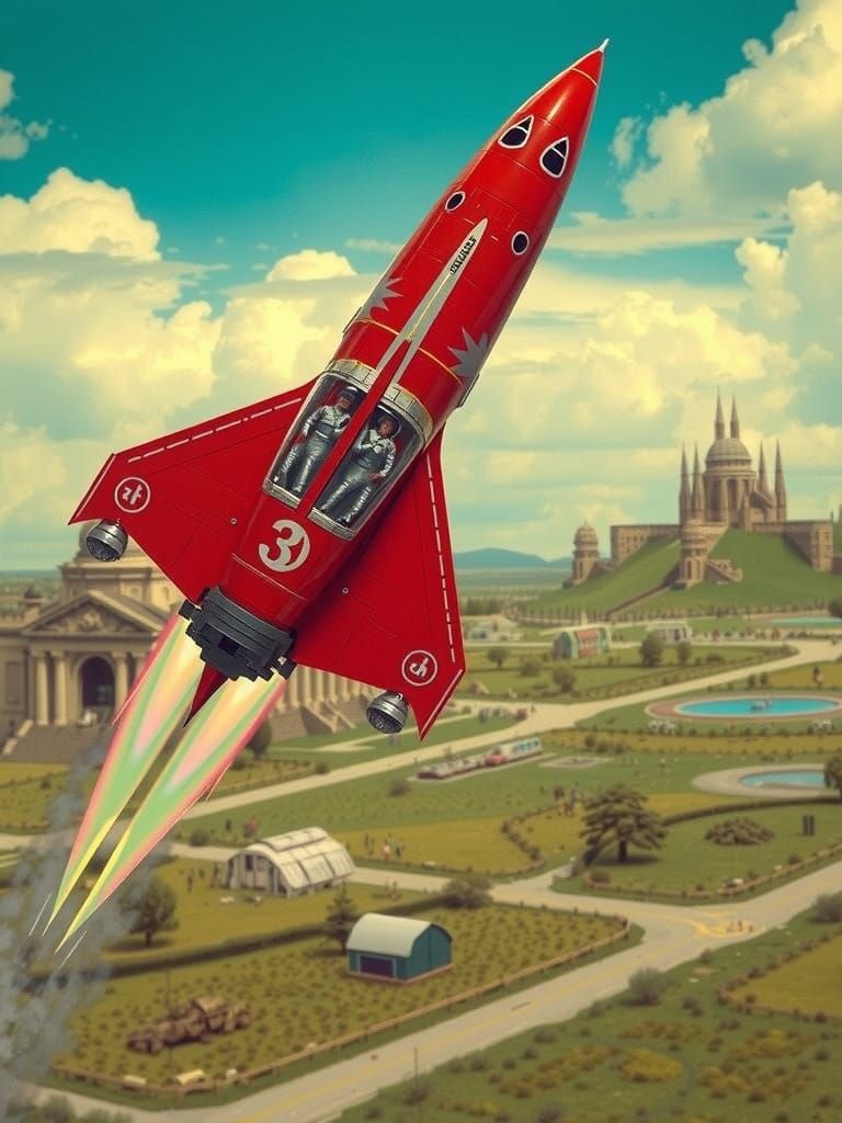 Thunderbird 3 blasting off from the hidden base ,Gerry Anderson marionettes,  Thunderbirds , tilt-shift ...  by @XLR-222