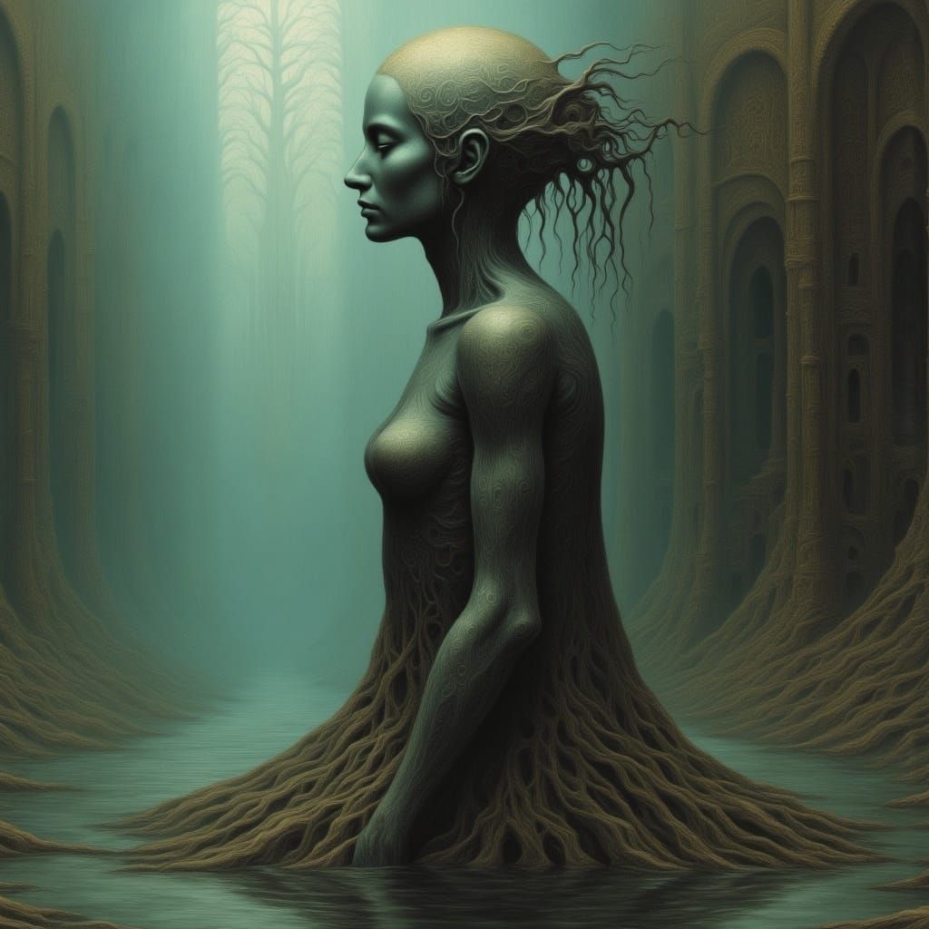 Sensual Woman in Dreamlike Hues, Dynamic Pose