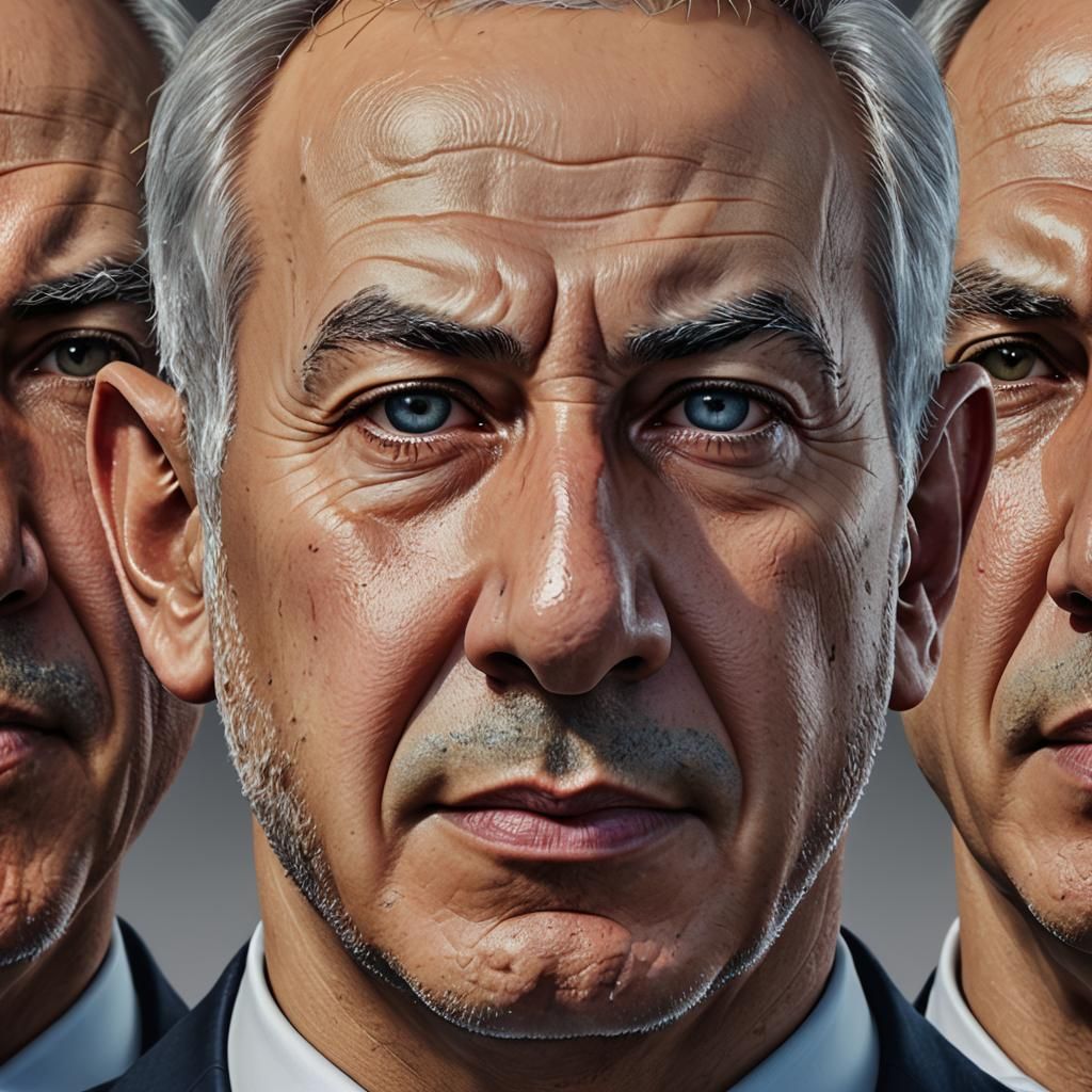 Netanyahu Portrait: Split Emotions in Hyperdetailed Art