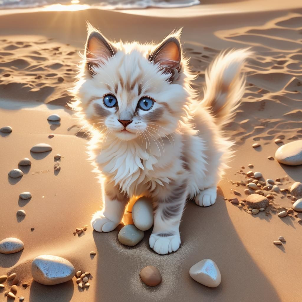 Ragdoll Kitten on Sand
