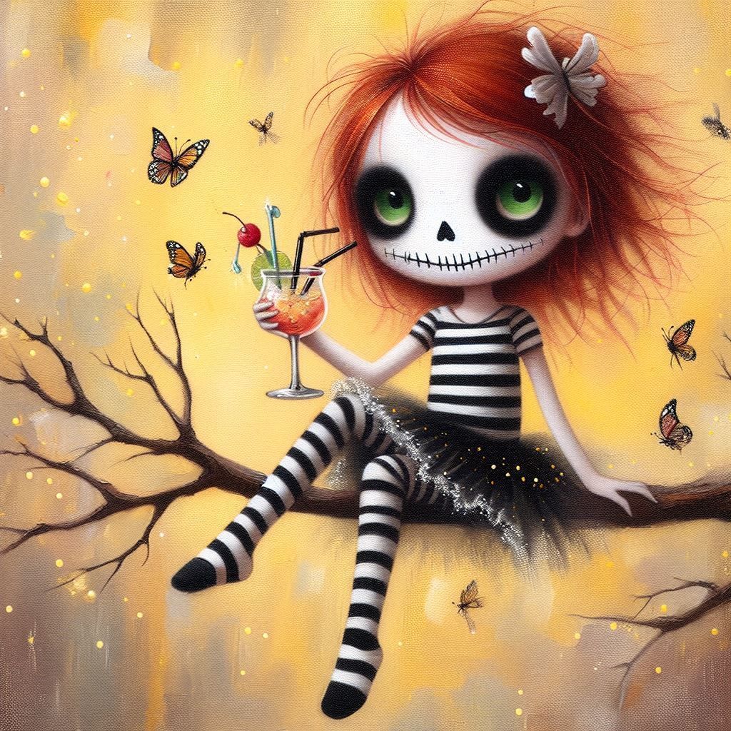 Cute,young,silly girl, skeleton