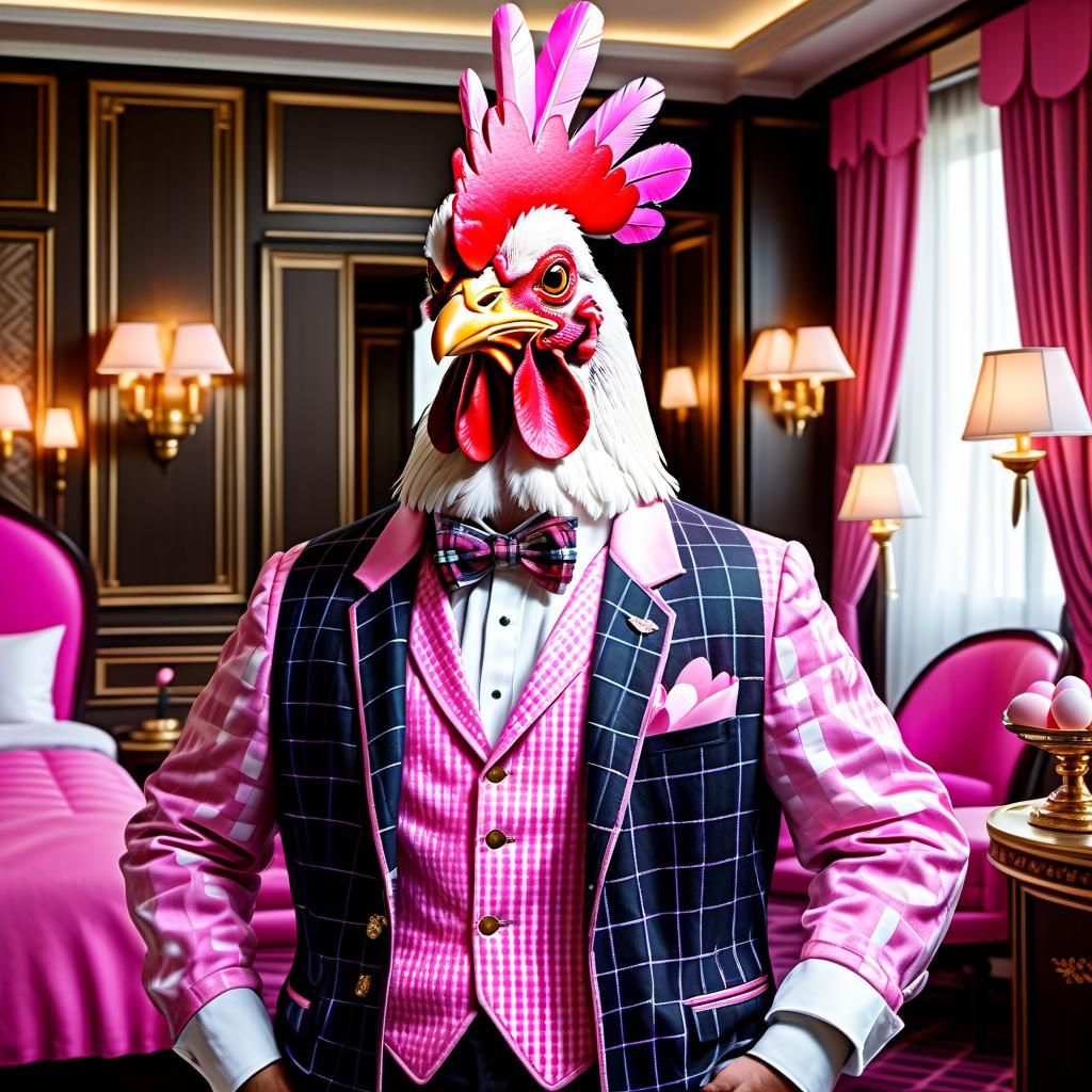 Powerful chicken man in plaid fashion - AI Generated Artwork ...