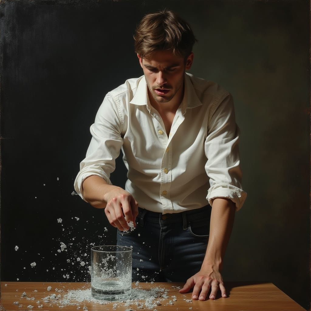 Young Man's Emotional Breakdown in Dramatic Realism