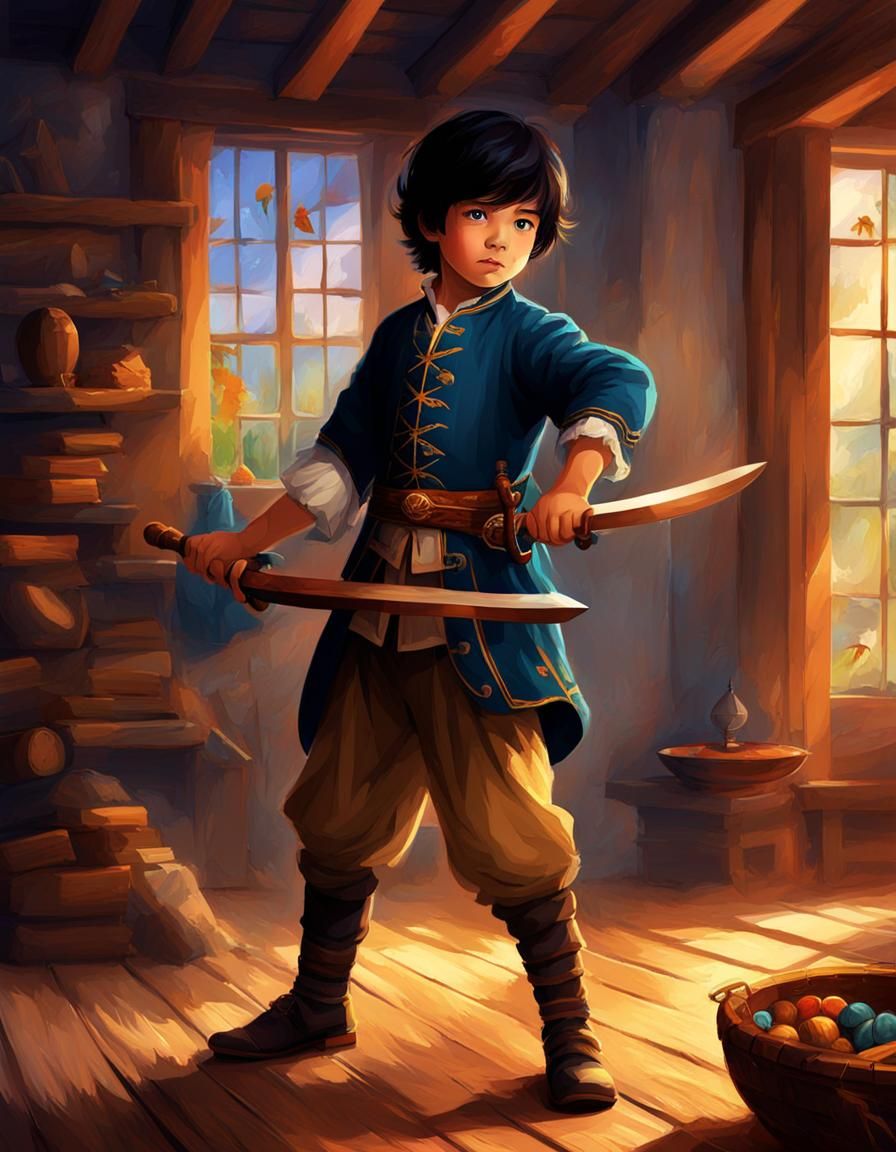 18th century 10 year old black haired boy playing with a woo...