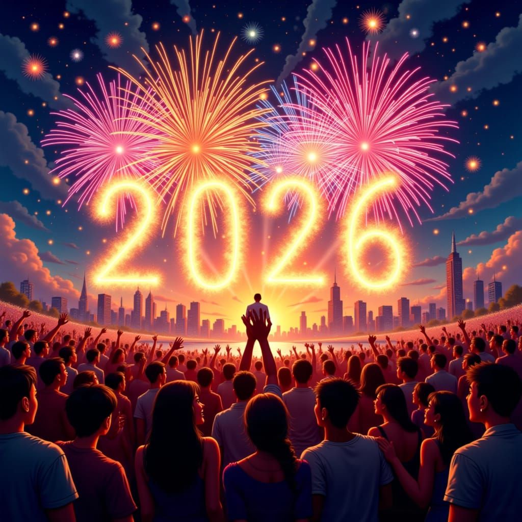 <lora:Firework Spectacular:1.0> for "new year 2026"
