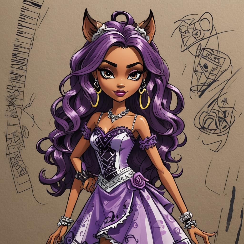 Clawdeen wolf from monster high designing a dress