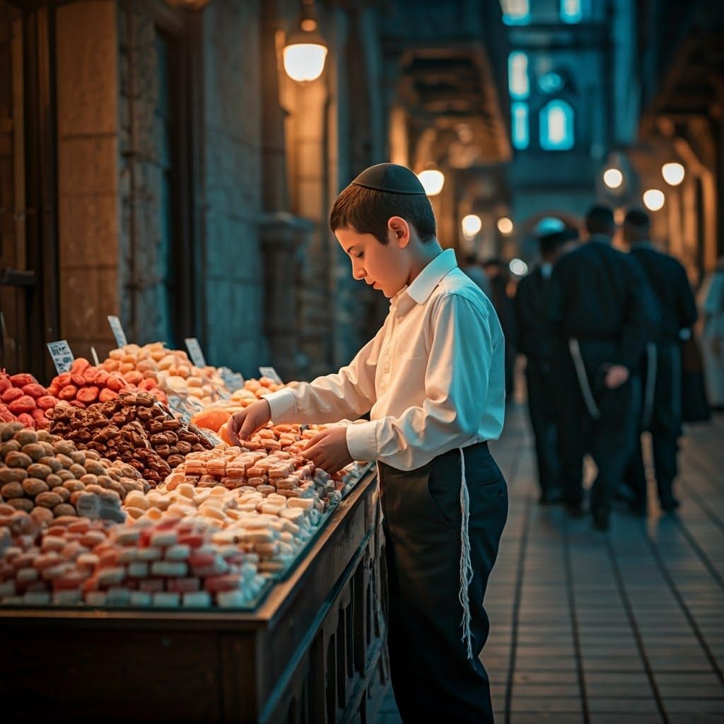 Young Orthodox Jewish Boy Prepares Sweets for Shabbat in Vib...