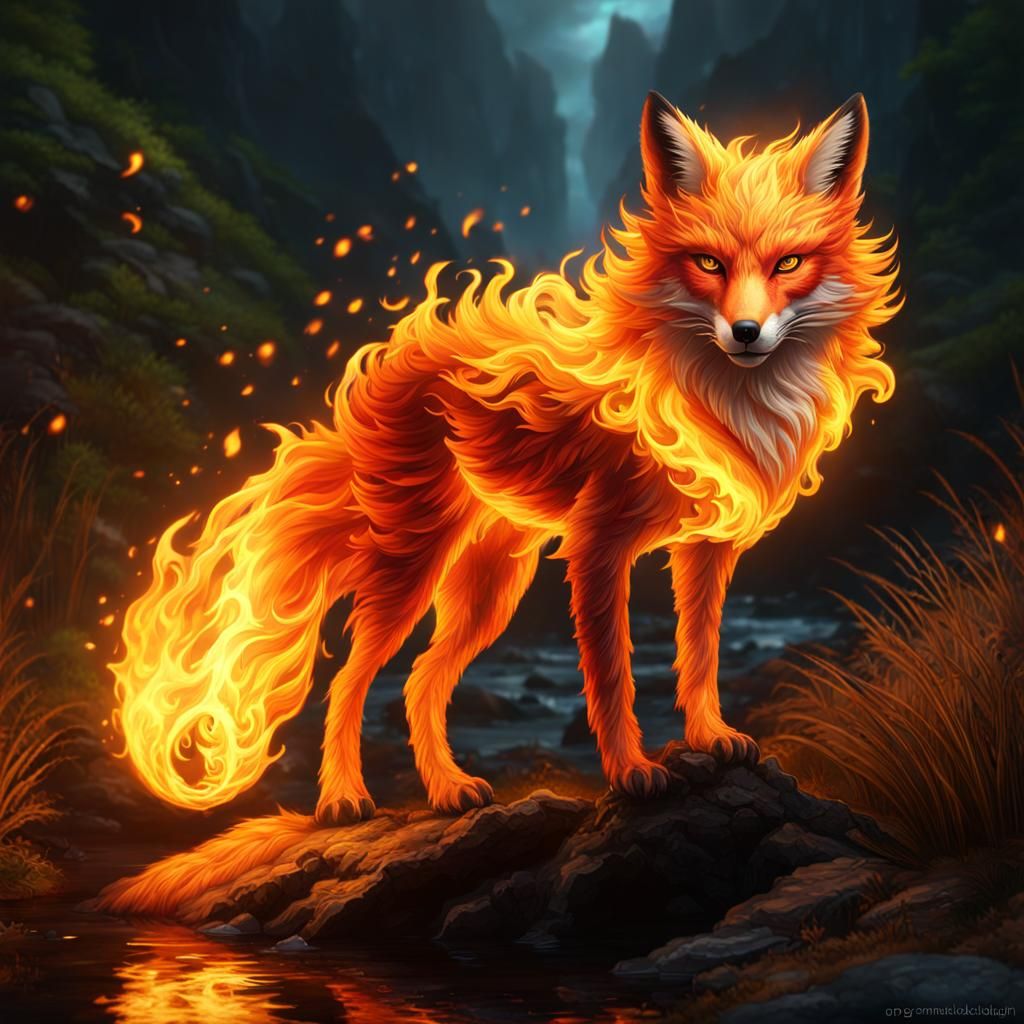 Flaming fire spirit fox of the vally