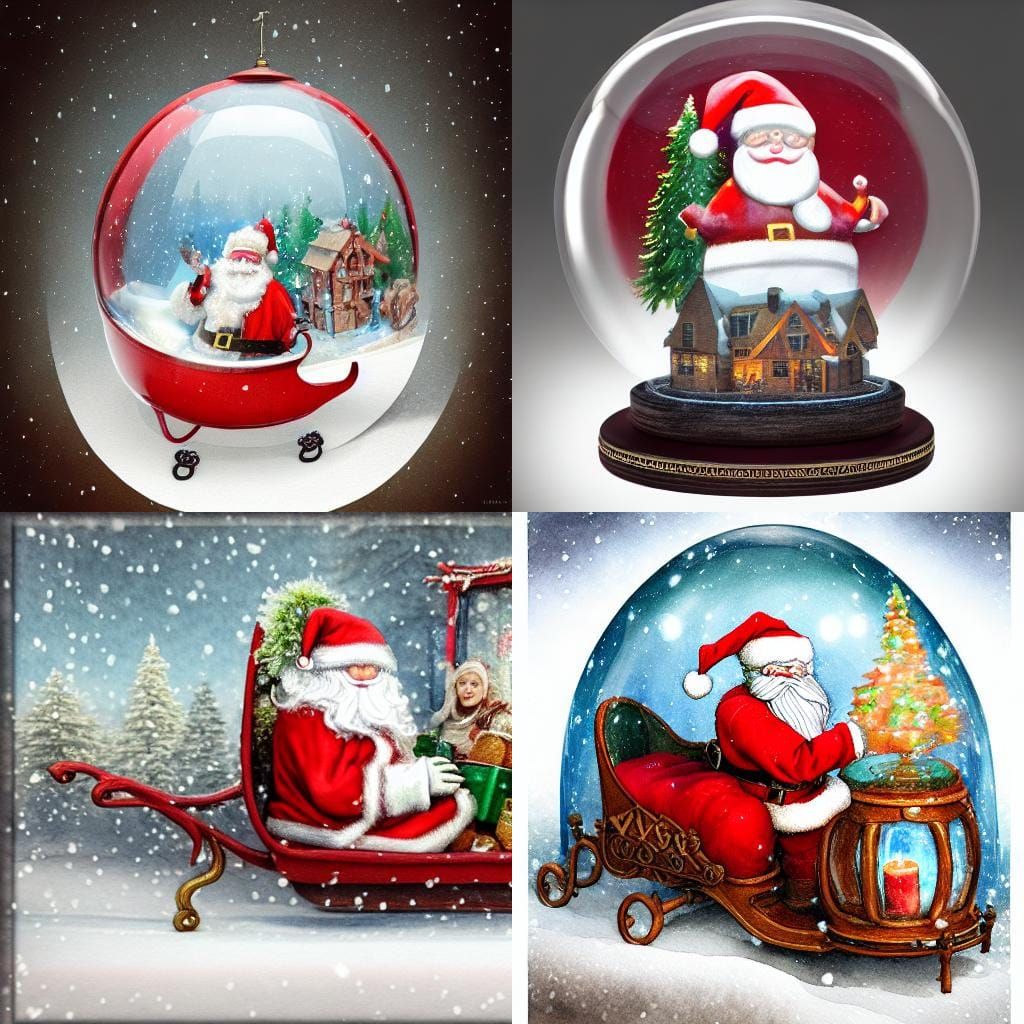 Santa in his sleigh in a snow globe