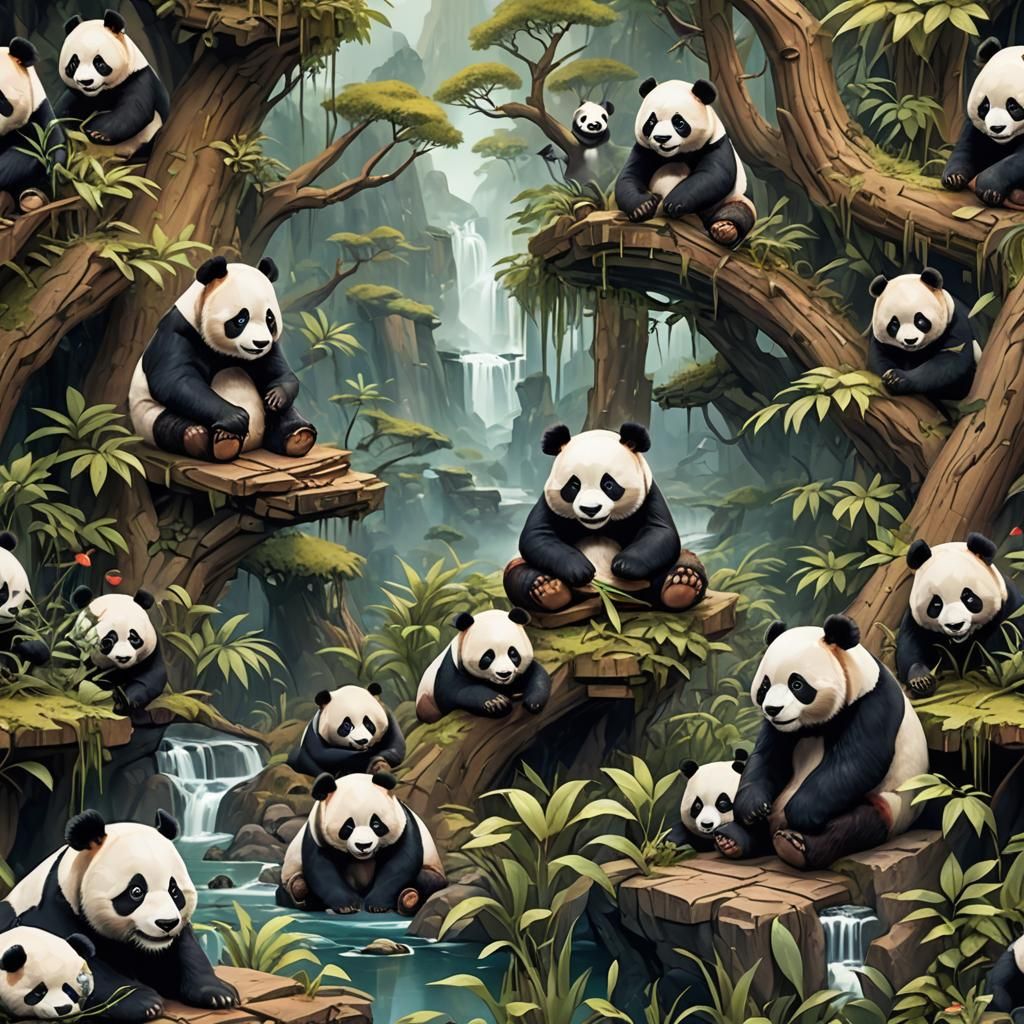 Story about pandas, pop-up style book