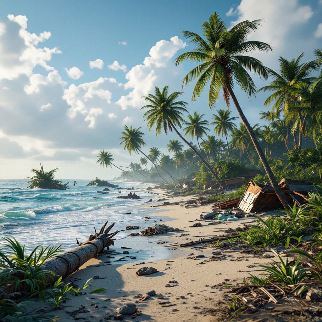 Hurricane Aftermath on Deserted Island: 3D Cinematic