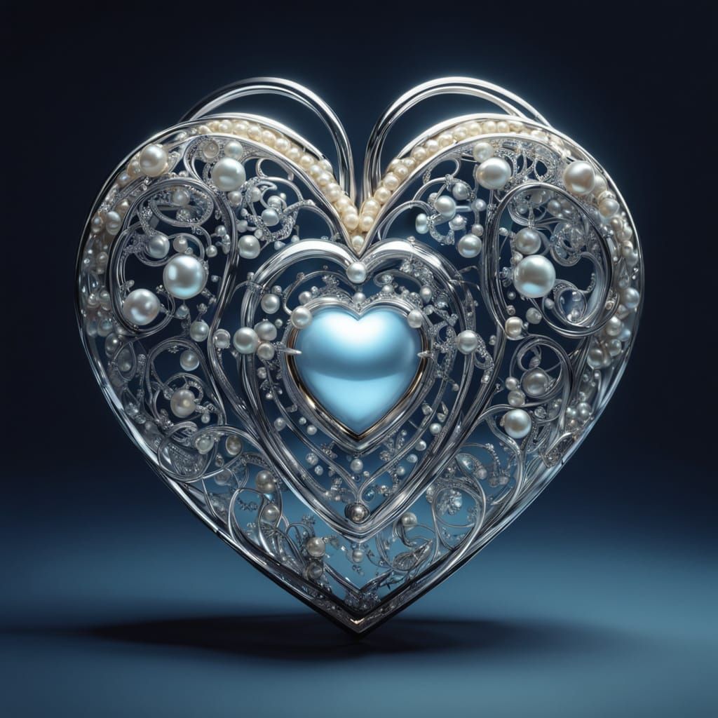 Futuristic Chromium Heart with Pearls