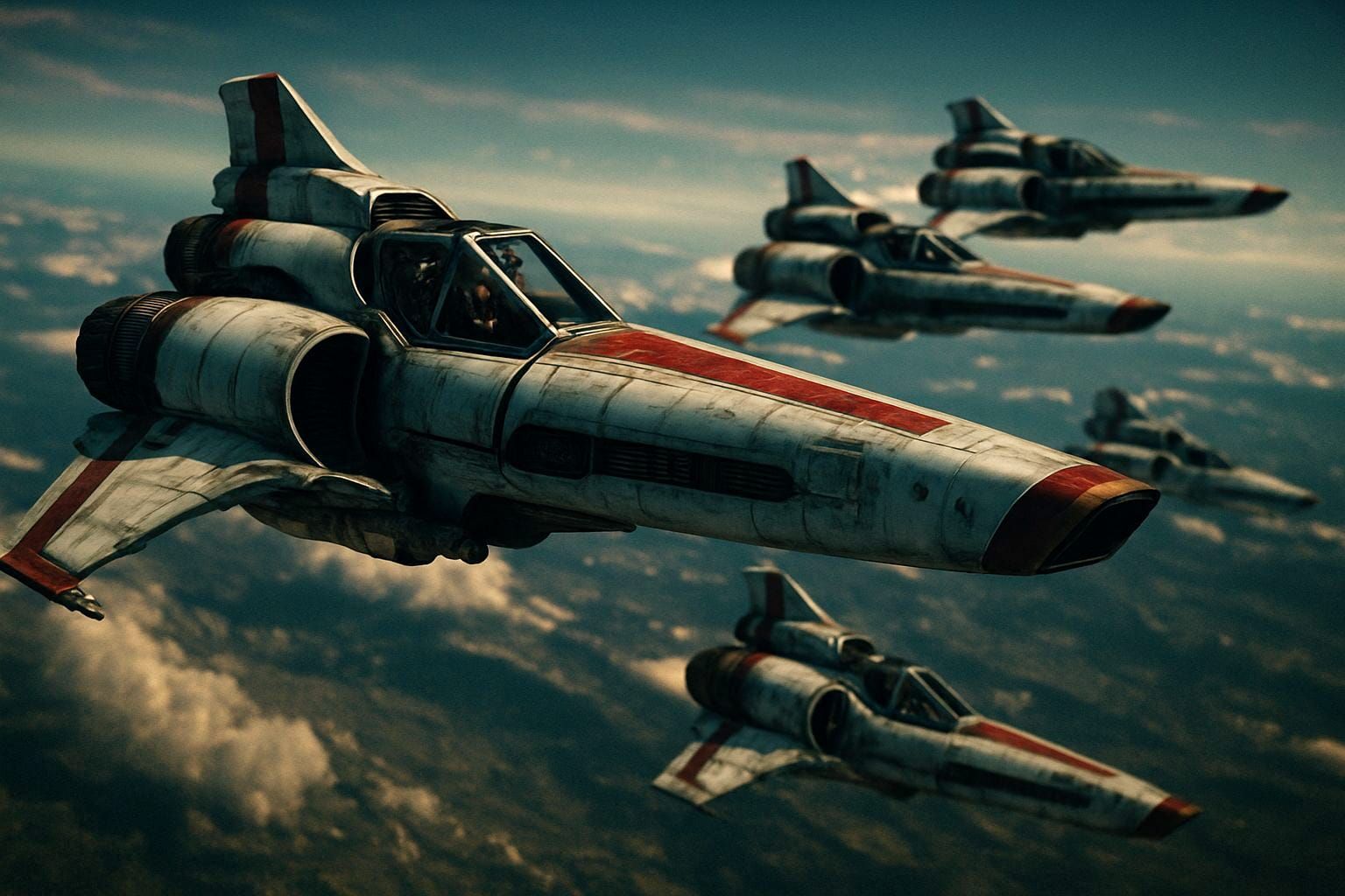 Vipers from Battlestar Galactica in flight  by @That cinema teacher