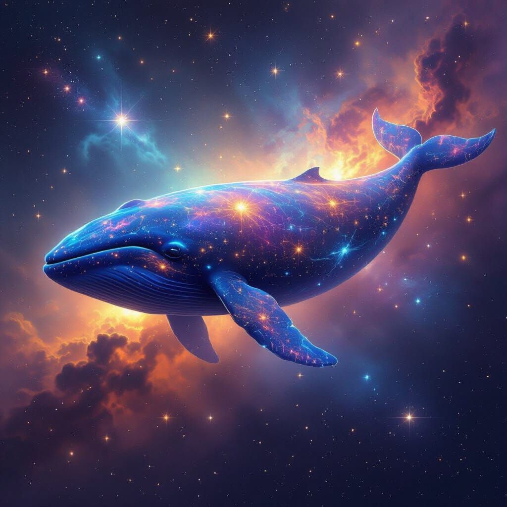 Giant Cosmic Whale in Vibrant Nebulae Digital Painting